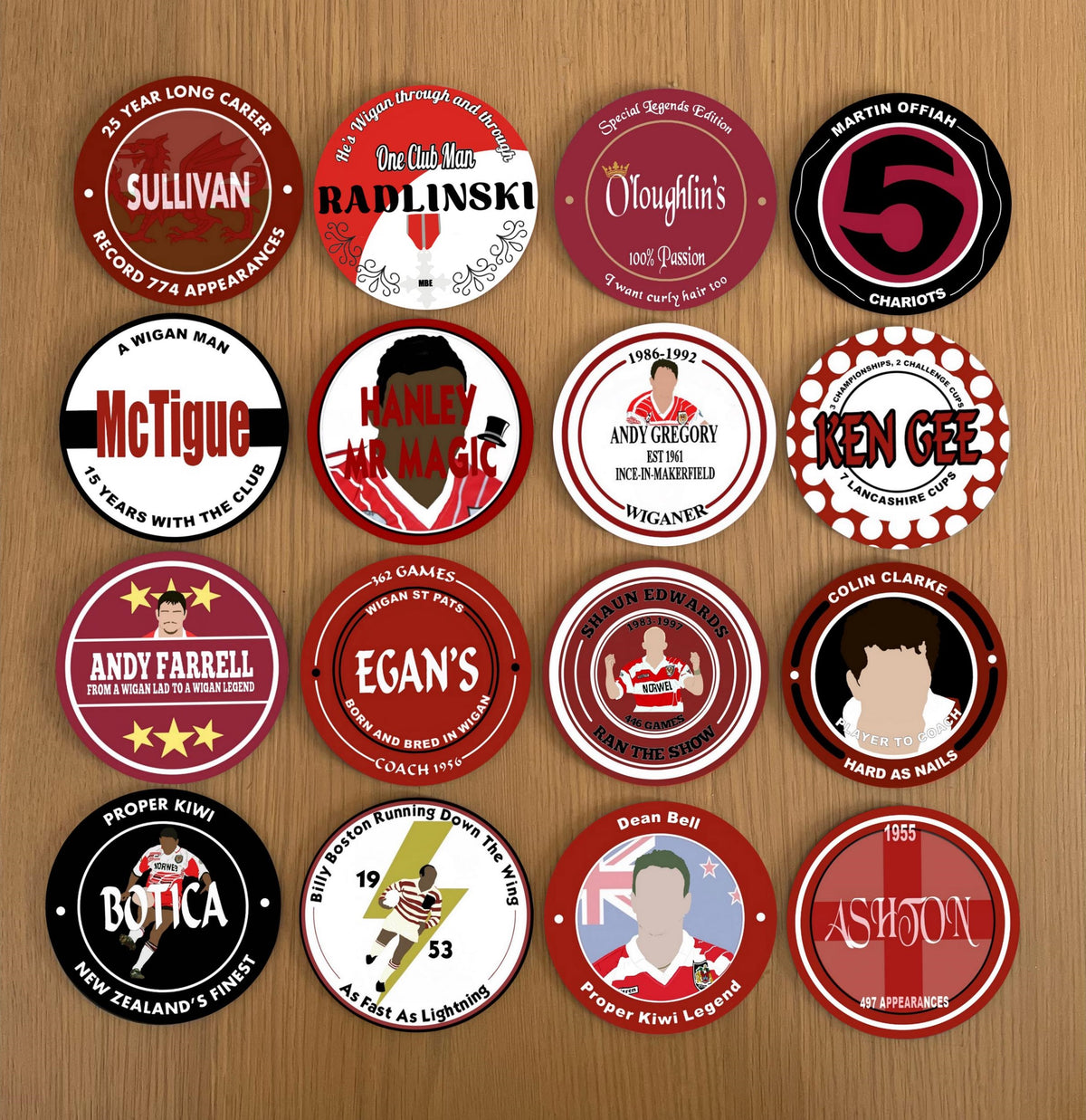 Wigan Warriors Legends Coasters Pack of 16 or Individual Coasters